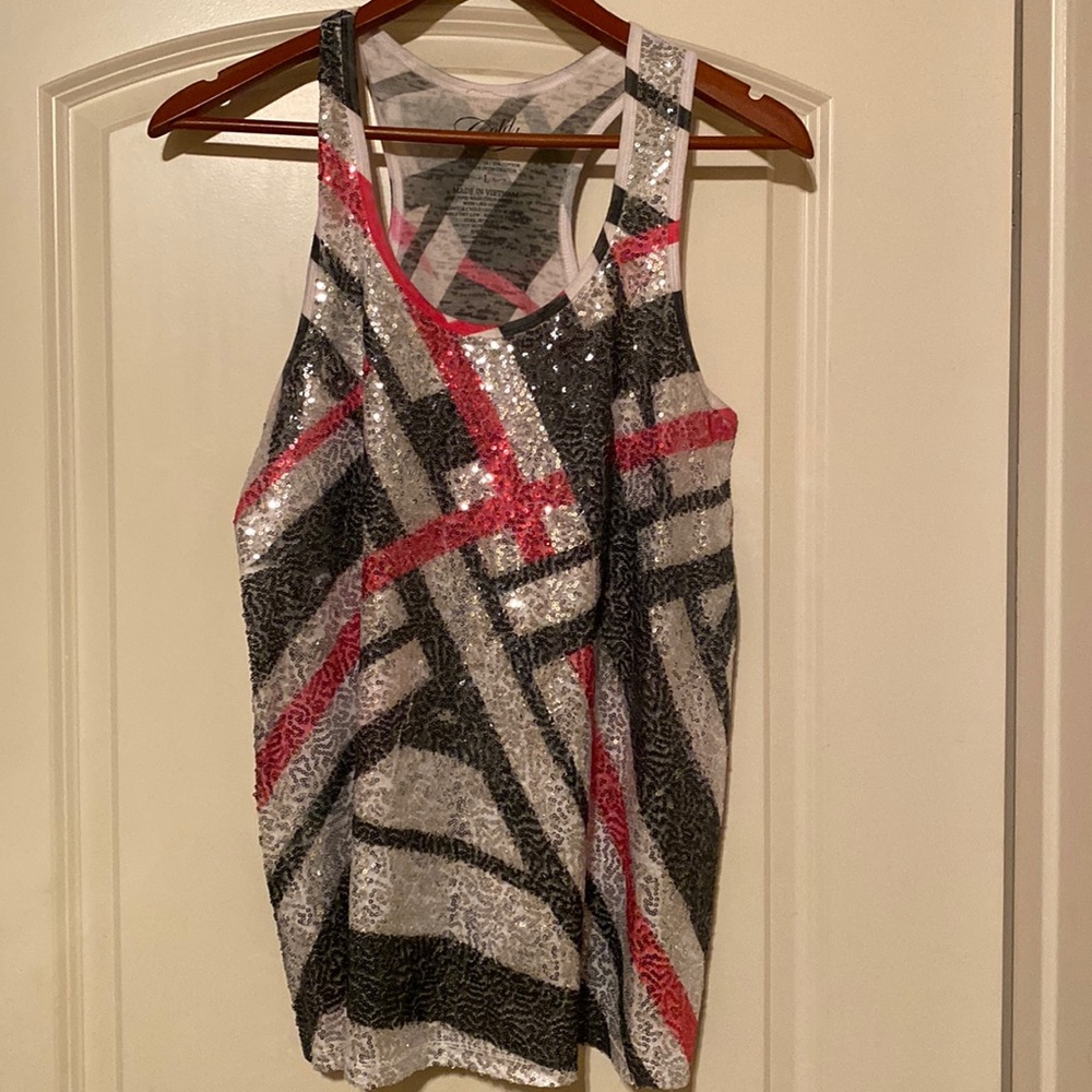 Sequined racer back tank top.